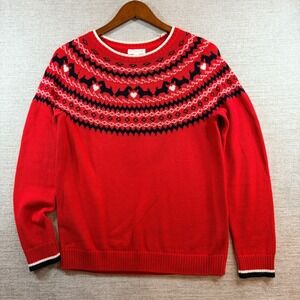 Charter Club Red Scottie Dog Fair Isle Heart Sweater Womens Medium HO18 36576